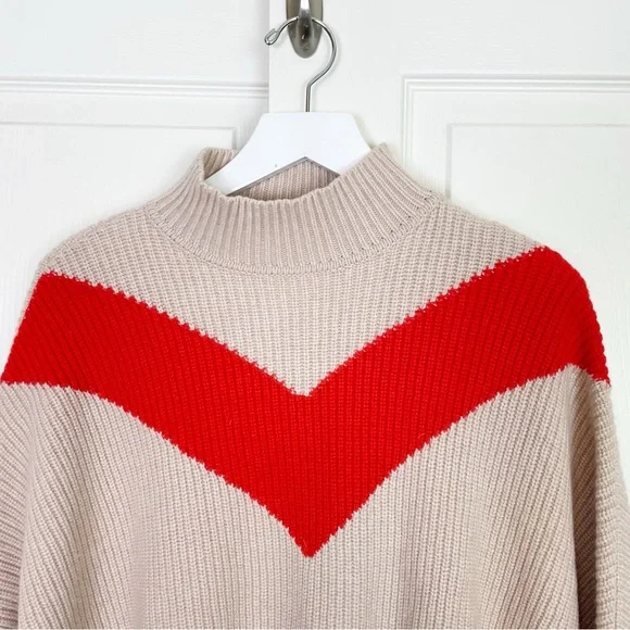 Ted Baker Gorgiey Chevron Stripe Mock Neck Sweater Blush Orange Wool Blend Sz M - Picture 3 of 10